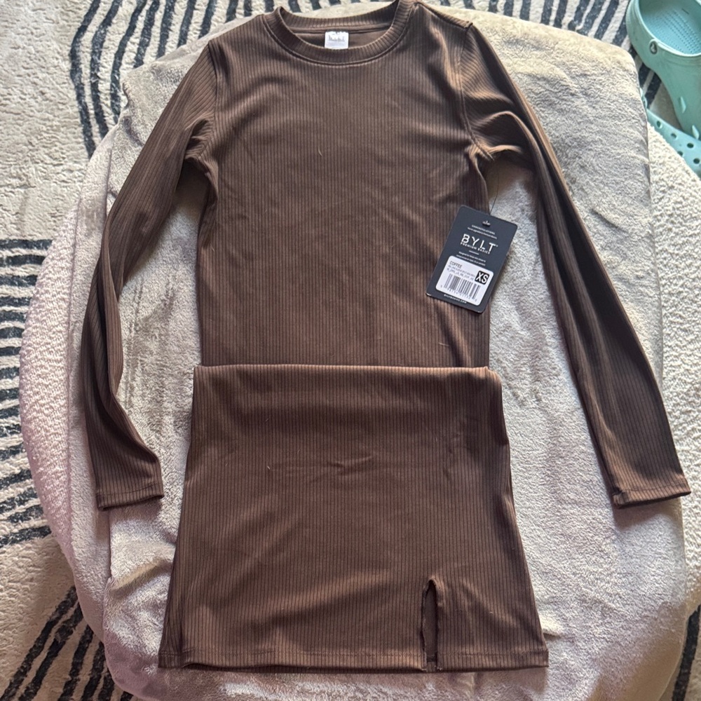 BYLT Basics Brown Ribbed Dress